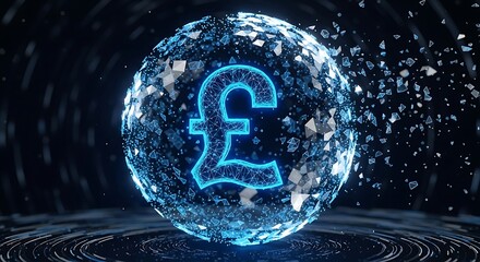 Digital Pound Sterling Symbol in Abstract Glowing Data Sphere