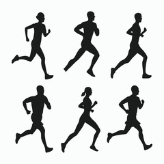 Silhouettes of People Running