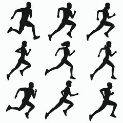 Silhouettes of People Running