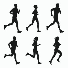 Silhouettes of People Running
