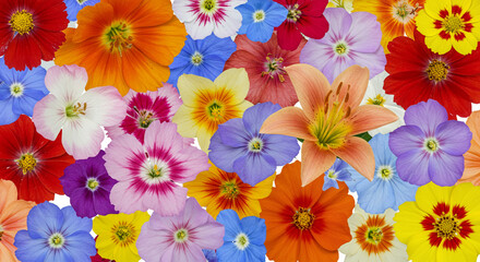 Vibrant bouquet of diverse blooming flowers in a stunning array of colors and textures
