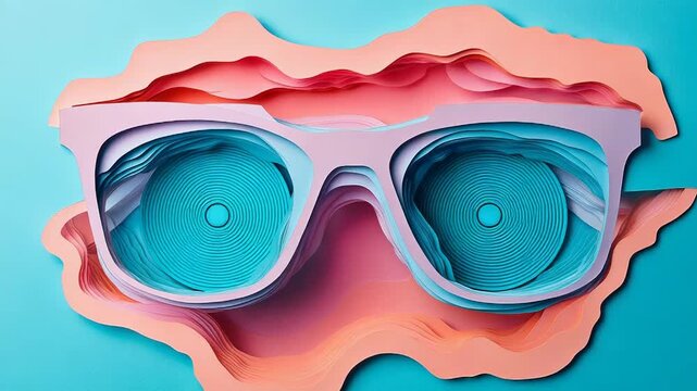 Paper crafted eyeglasses emerging from layered cutout on vibrant background