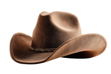 A brown cowboy hat, angled, with a rope detail