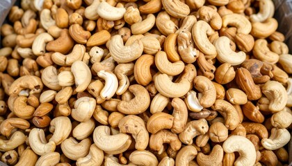 Close-up view of a large quantity of cashews