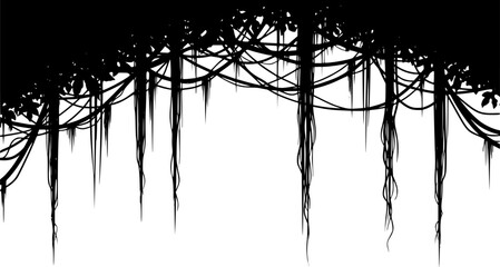 Jungle creeper silhouettes. Tropical forest lianas, rainforest hanging sprouts. Climbing liana vines flat set vector illustration
