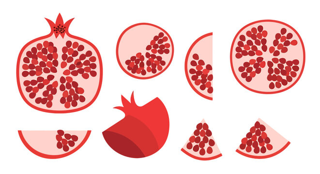 Pomegranate fruit cut set for healthy eating, featuring juicy red seeds