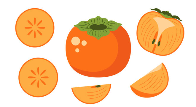 Elegant persimmon assortment presenting diverse cuts on seamless backdrop