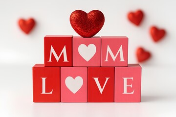 Show your love for mom with this sweet display of stacked wooden blocks and a glittery heart, perfect for heartfelt celebrations