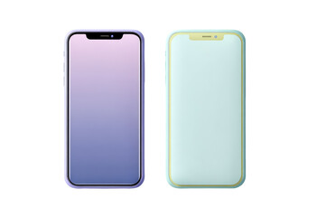 Two smartphones, side-by-side, one light purple/lavender, the other mint/light green,