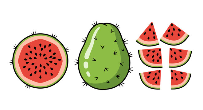 Whimsical fruits of summer, a stylized collection of cartoon delights