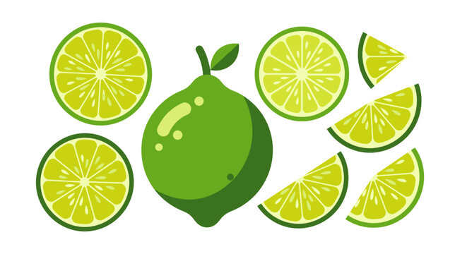 Vibrant lime collection displayed with whole and sliced components illustration