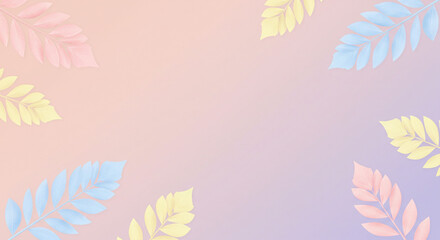 Fototapeta premium Soft pastel leaves frame a gentle gradient background, perfect for elegant design projects