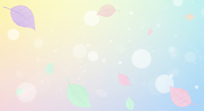 Gentle pastel gradient background with falling leaves and soft bokeh lights, perfect for serene designs