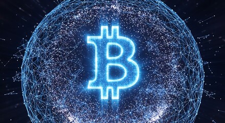 Glowing Bitcoin Symbol Within Global Digital Network Sphere