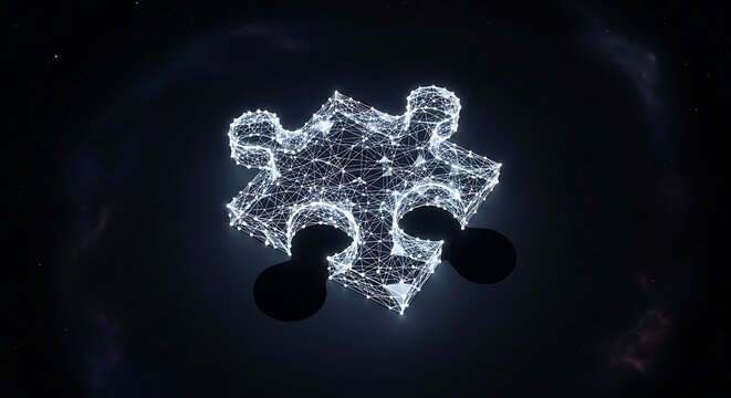 Glowing Digital Puzzle Piece in Cosmic Network Against Starry Sky - Powered by Adobe