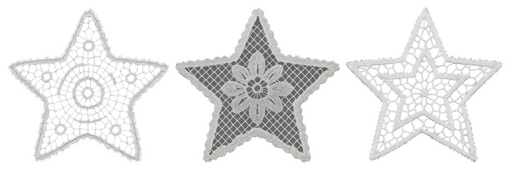 PNG Intricate lace star designs, element set on transparent background