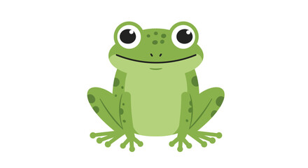 Obraz premium Vector Image of Cute Bright Green Cartoon Frog with Big Eyes Wide Mouth and Long Legs Isolated Illustration for Kids Print Mascot