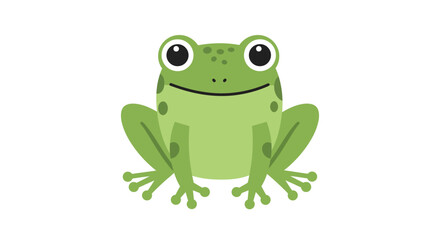 Obraz premium Vector Image of Cute Bright Green Cartoon Frog with Big Eyes Wide Mouth and Long Legs Isolated Illustration for Kids Print Mascot