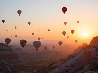Naklejka premium hot air balloons at sunset