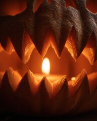 Fototapeta premium Spooky Glowing Jack-o-Lantern with a Candle Inside for Halloween