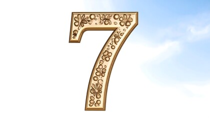 Ornate gold number seven against a sky