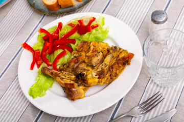 Delicious chicken meat with lettuce and bell pepper