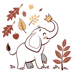 An adorable Elephant with a Mischievous vibe, with a tiny crown, and a Autumn Leaves Autumn theme – SVG style