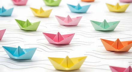 Colorful Origami Boats on Abstract Water