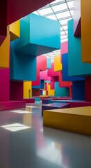 Abstract Colorful Geometric Shapes Installation with Skylight Illumination