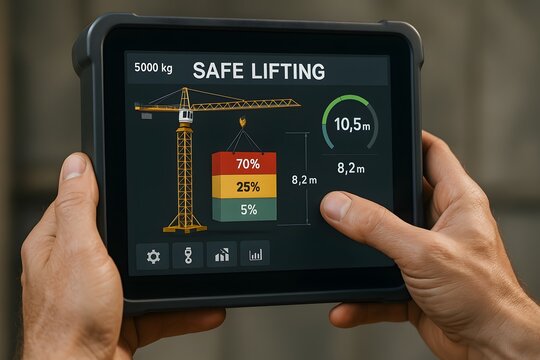 Safe lifting operation displayed on a tablet. 