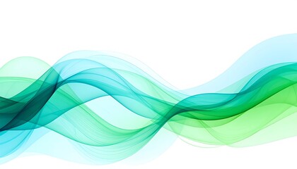 Obraz premium A smooth, flowing design with soft, translucent waves of teal and green hues against a white background.