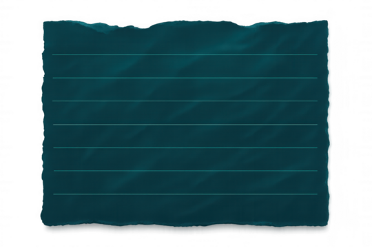 Torn teal paper fragment revealing textured lines, transparent backdrop highlighting minimalist graphic design detail