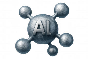 Metallic aluminum atom model revealing interconnected atomic structure against transparent surface