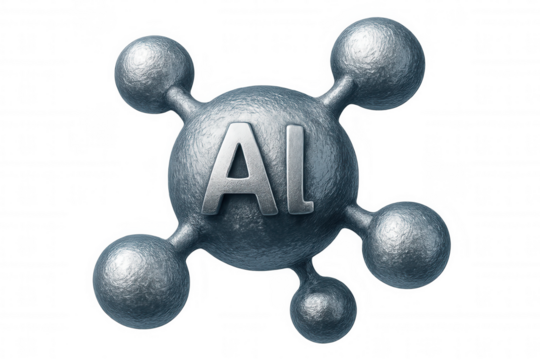 Metallic aluminum atom model revealing interconnected atomic structure against transparent surface - Powered by Adobe