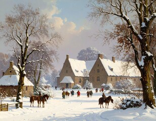 winter landscape, in the style of Flemish paintings AI generated
