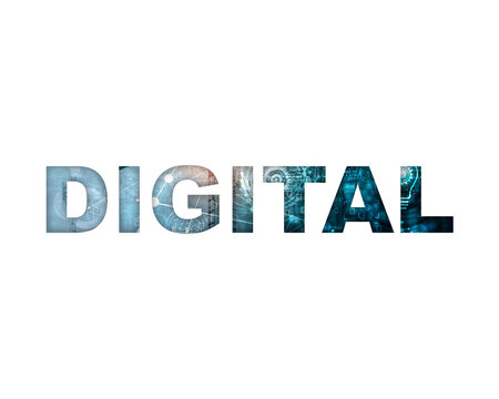 Digital text effect with modern technology and circuit patterns