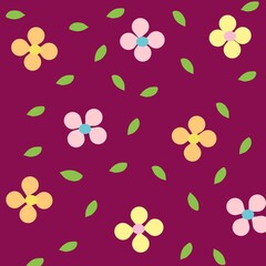 pastel floral pattern and leaf with purple background  