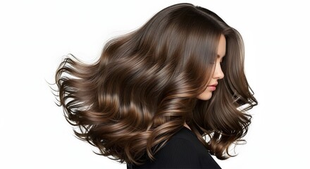 A stunning image of a woman with flowing, voluminous brown hair. 