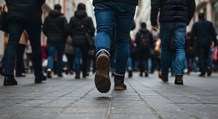 Naklejka premium Crowd of People Walking in the City