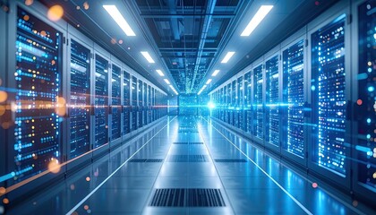 Futuristic 5G Communication Tower with Neon Lights and Signals