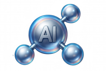 Metallic spheres with ai letters inside forming a network, representing global artificial intelligence connection, on transparent background