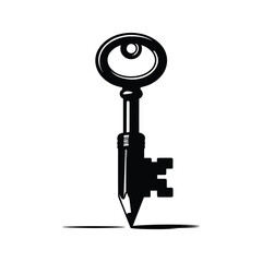 Minimalist continuous line single classic key in black and white vector outline, modern silhouette, isolated Variant 3.