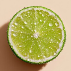 Close-up of a Fresh, Ripe Lime Slice Covered in Water Droplets