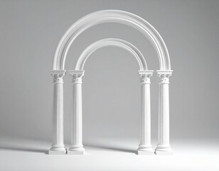 Four tall white Corinthian columns with ornate capitals supporting arched entablature, symmetrical classical architecture rendered in monochrome against plain background