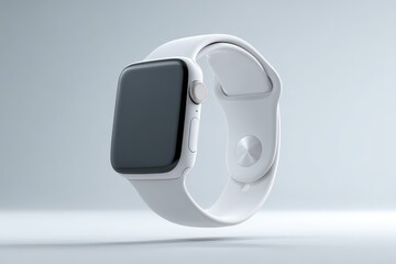 Modern smart watch with a white band on a neutral background