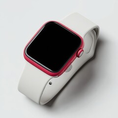 Modern digital wristwatch with a vibrant pink frame and a light-colored band