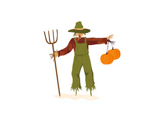 Scarecrow Stands Guard Over Pumpkins Illustration

