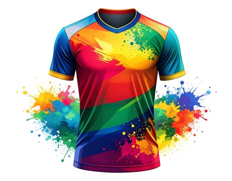 Colorful sports jersey with vibrant paint splatters