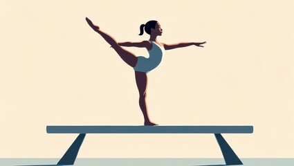 Female Gymnast Performing Balance Beam Routine - Illustration