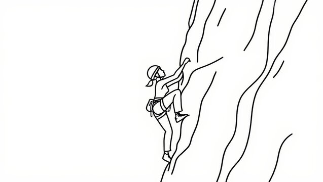 Person Rock Climbing on a Cliff Face - Line Art Illustration